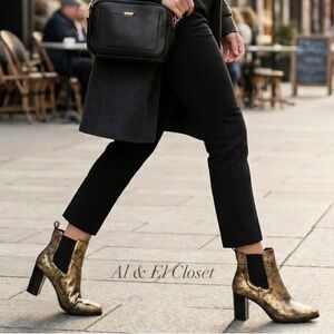 Lauren Ralph Lauren Mylah Gold Distressed Leather Women’s Ankle Boots 8B NWB